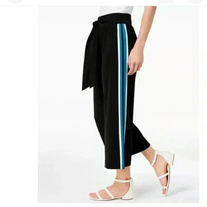 4/$25 NWT INC Womens Varsity-Stripe Cropped Wide-Leg Pants Black Merry Stripe MP